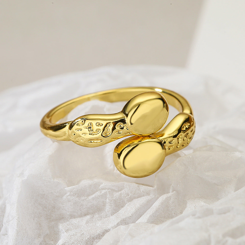 Anello Minimalista Geometrico in Rame con Placcatura in Oro Vero e Intarsio di Zirconi, Fascia Regolabile Impilabile da Donna