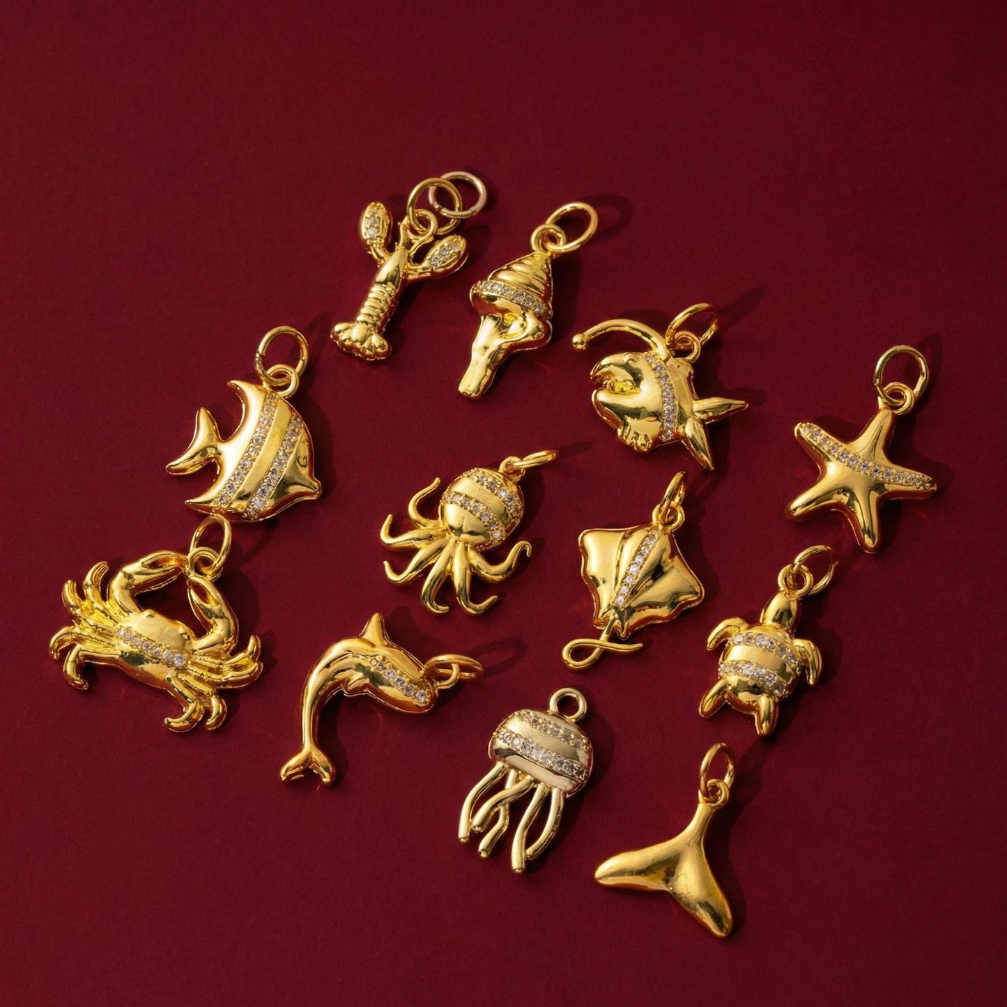 Minimalist Brass Plated Starfish Octopus Turtle Crab Conch Lobster Pendant Necklace with Pearl