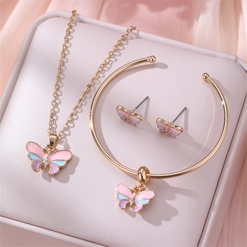 Juego de collar minimalista de aleación con forma de lazo con acabado esmaltado para niños, pulsera con colgante de nube y pendientes de tuerca