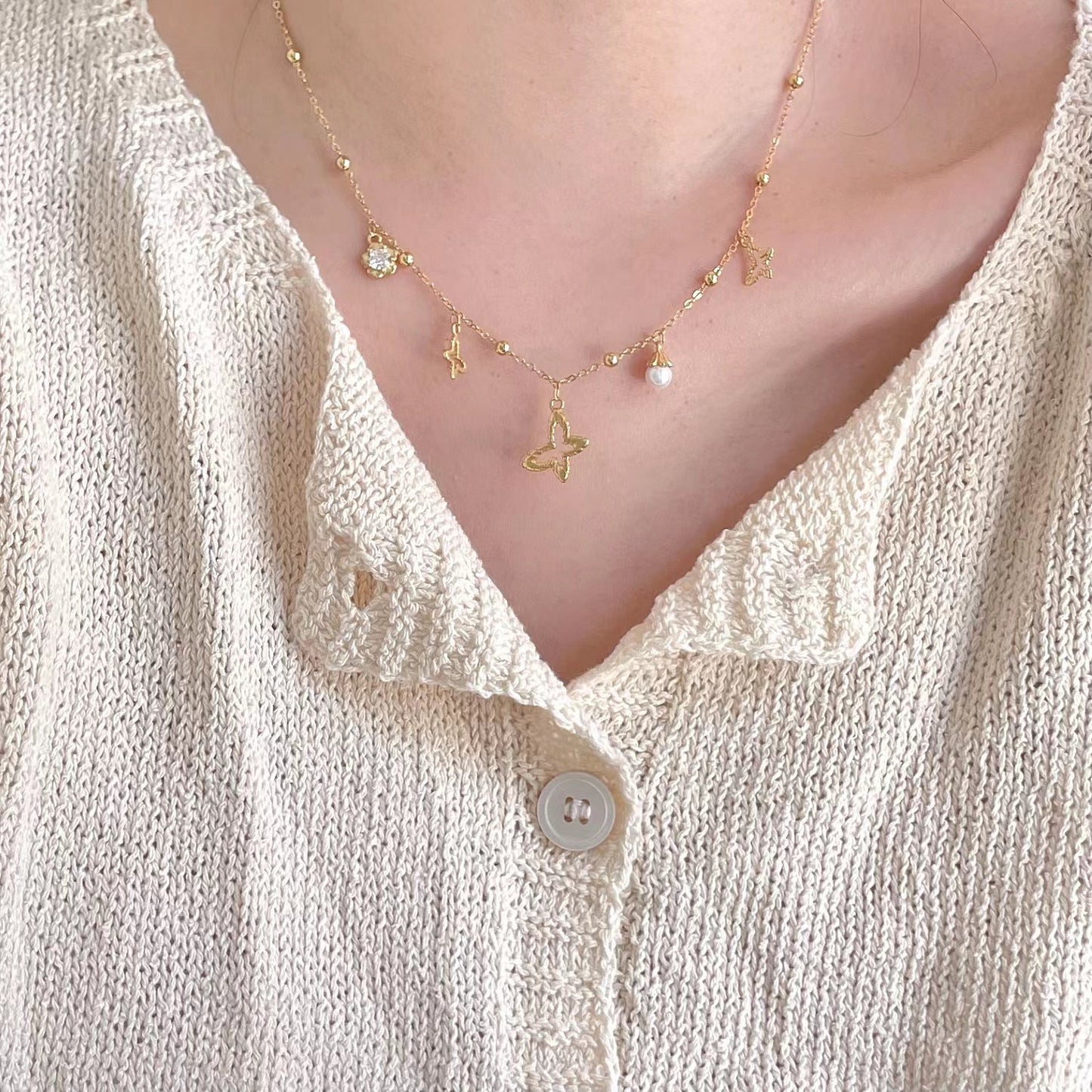 Minimalist Butterfly Pendant Necklace in 925 Sterling Silver with Gold Plating for Women