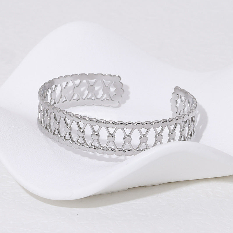 Minimalist French Vintage Titanium Steel Bracelet with 18K Gold Plating and Hollow-Out Design Stainless Steel Bangle
