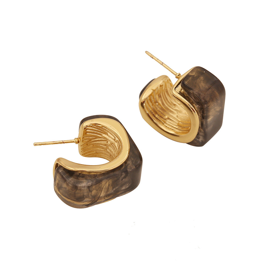 Vintage Geometric Square Resin-Look Earrings for Women Stainless Steel Studs with Plating Finish