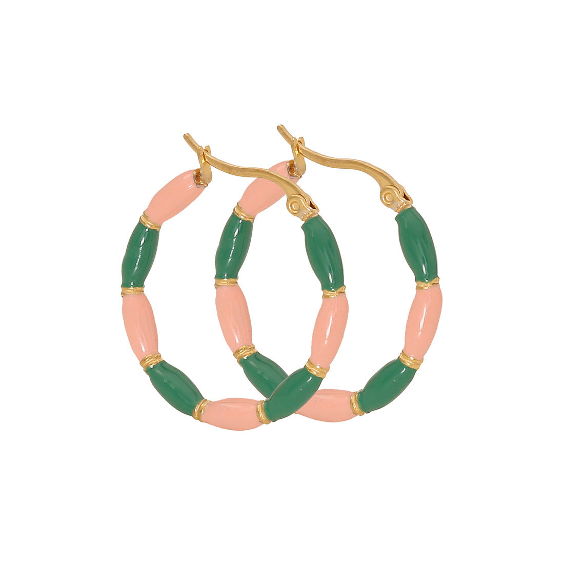 Fashionable Geometric Stainless Steel Earrings with Enamel Finish for Women