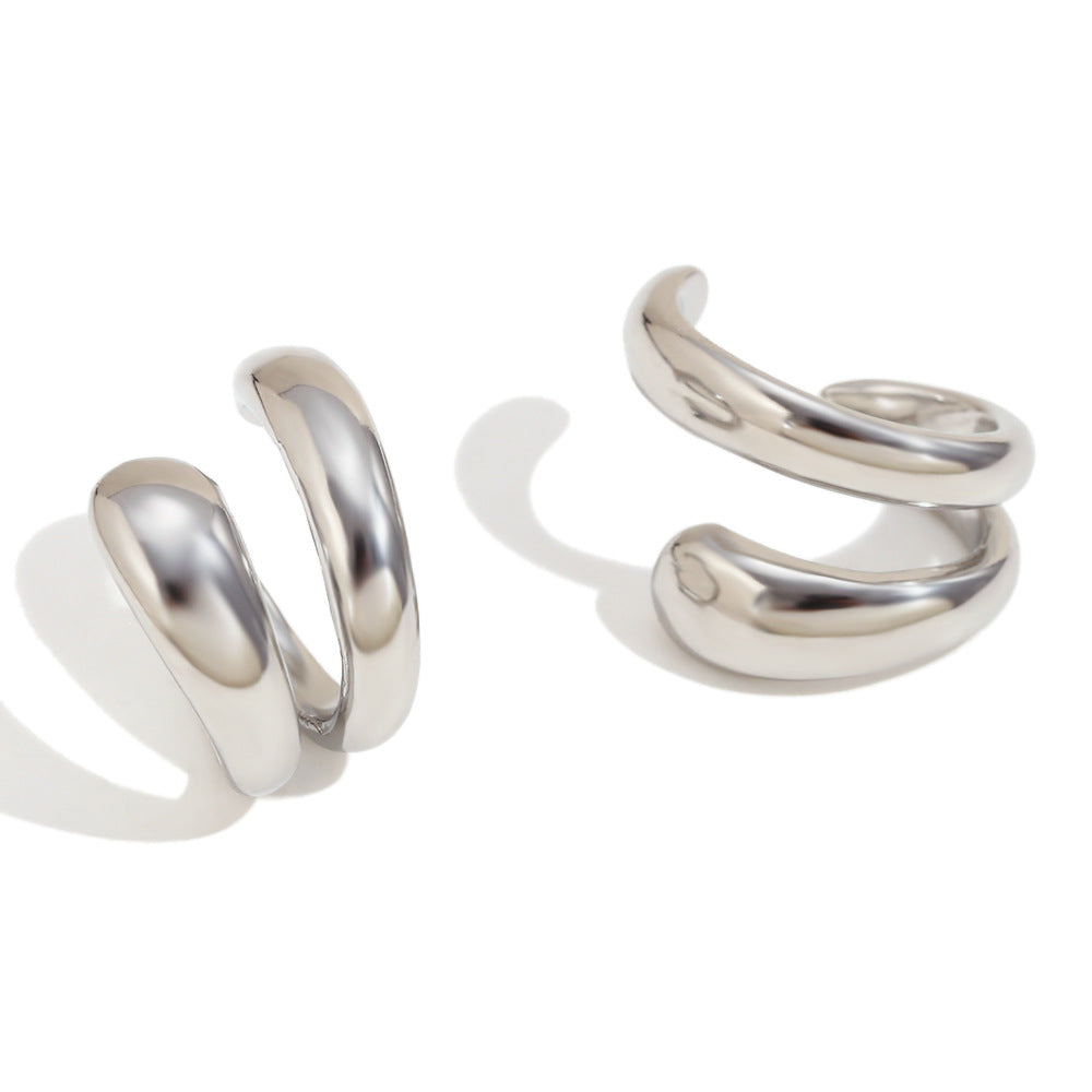 Orecchini a clip a U geometrici minimalisti a doppio strato in acciaio inossidabile placcato oro 18K per donna