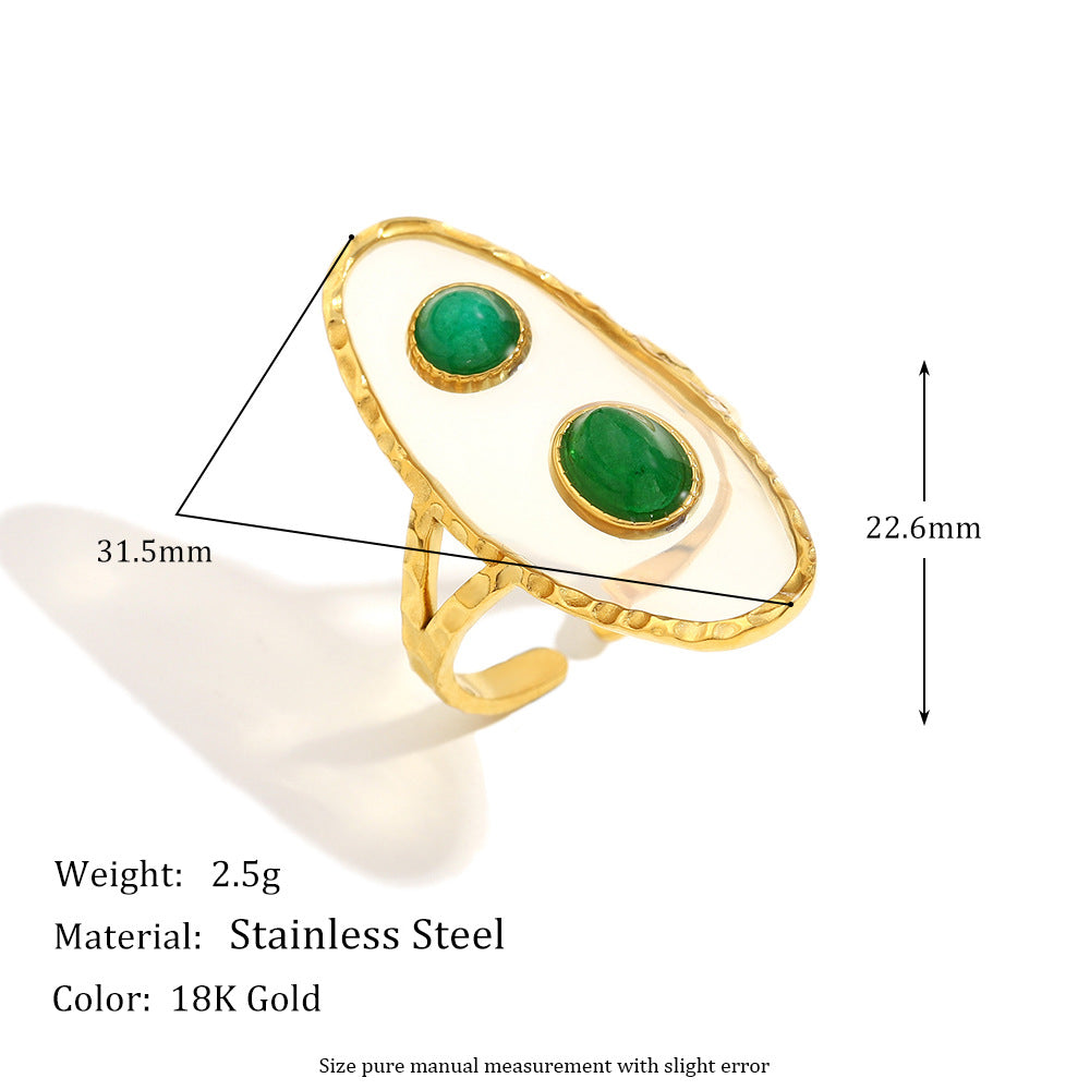Anillo abierto de acrílico geométrico transparente verde estilo vintage de acero inoxidable con baño de oro de 18 quilates para mujer