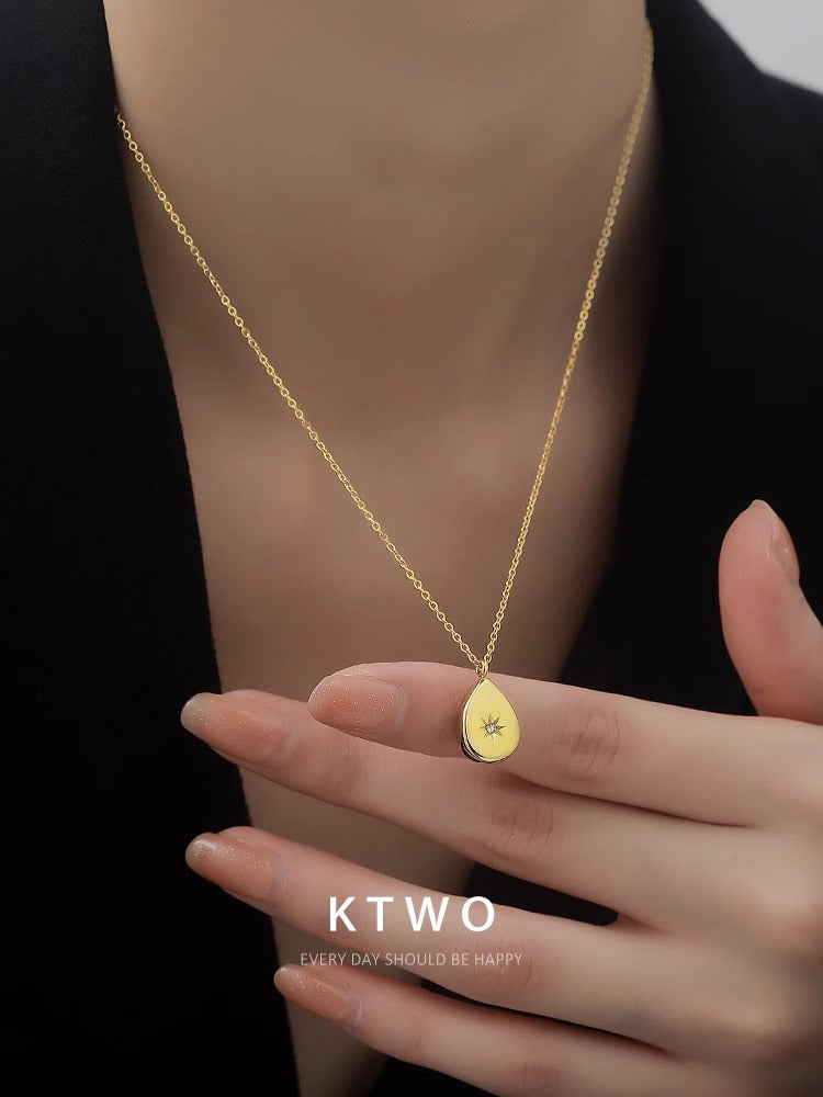 Minimalist Geometric Octagram Pendant Necklace in Titanium Steel with Gold Plating for Women