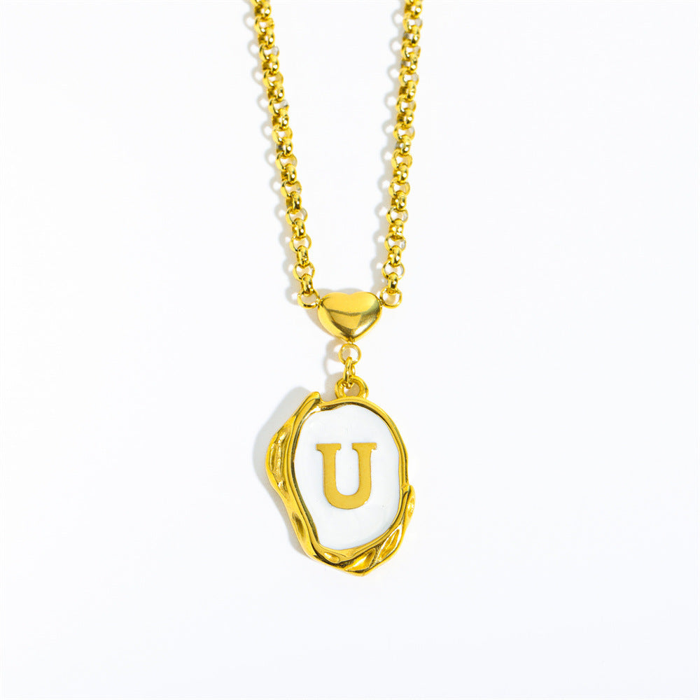 Collana Minimalista in Acciaio Inossidabile a Forma di Lettera con Placcatura in Oro 18K e Catena a O per Uomo e Donna