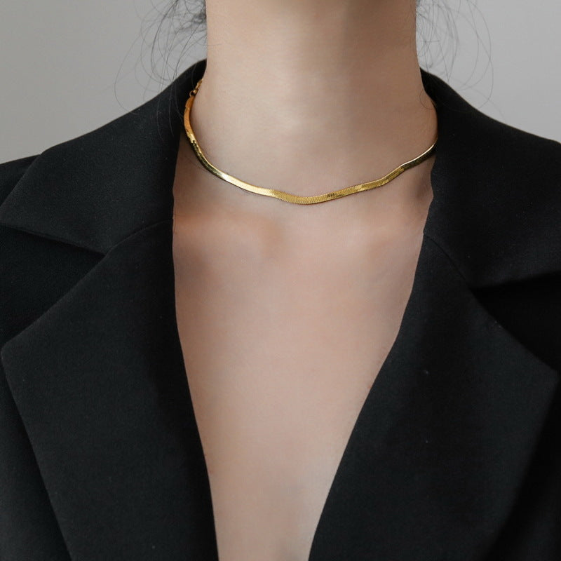 Collana Minimalista a Catena Serpentina a Doppio Strato in Acciaio al Titanio a Forma di Melanzana con Finitura Placcata da Donna