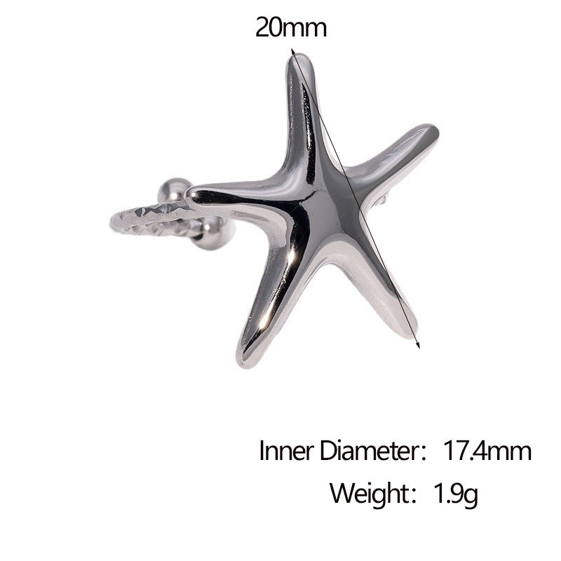 Minimalist Star-Shaped Stainless Steel Ring for Women with Plated Finish, Adjustable Open Band Design