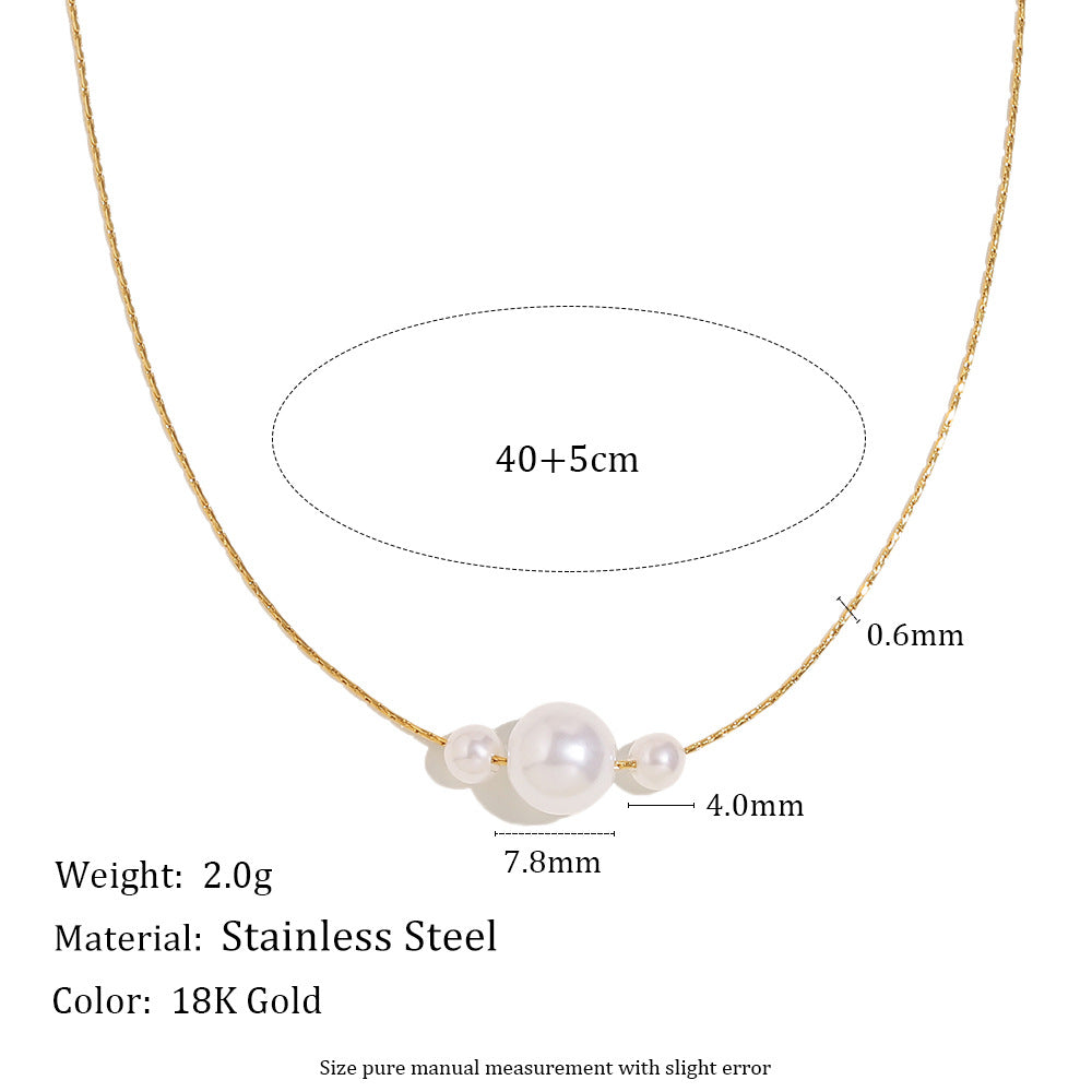 Minimalist Geometric Stainless Steel Plated 18K Gold Fake Pearl Necklace for Women