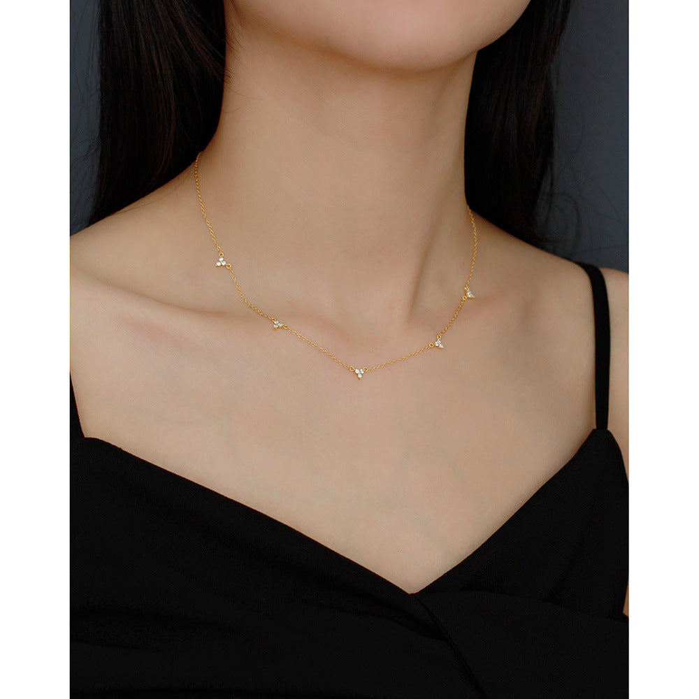Minimalist Geometric S925 Sterling Silver Pendant Necklace with Micro-Pavé Zirconia, Clavicle Chain