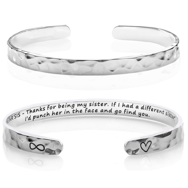 Minimalist Stainless Steel Engraved Open Moon Surface Textured Hammered Bracelet