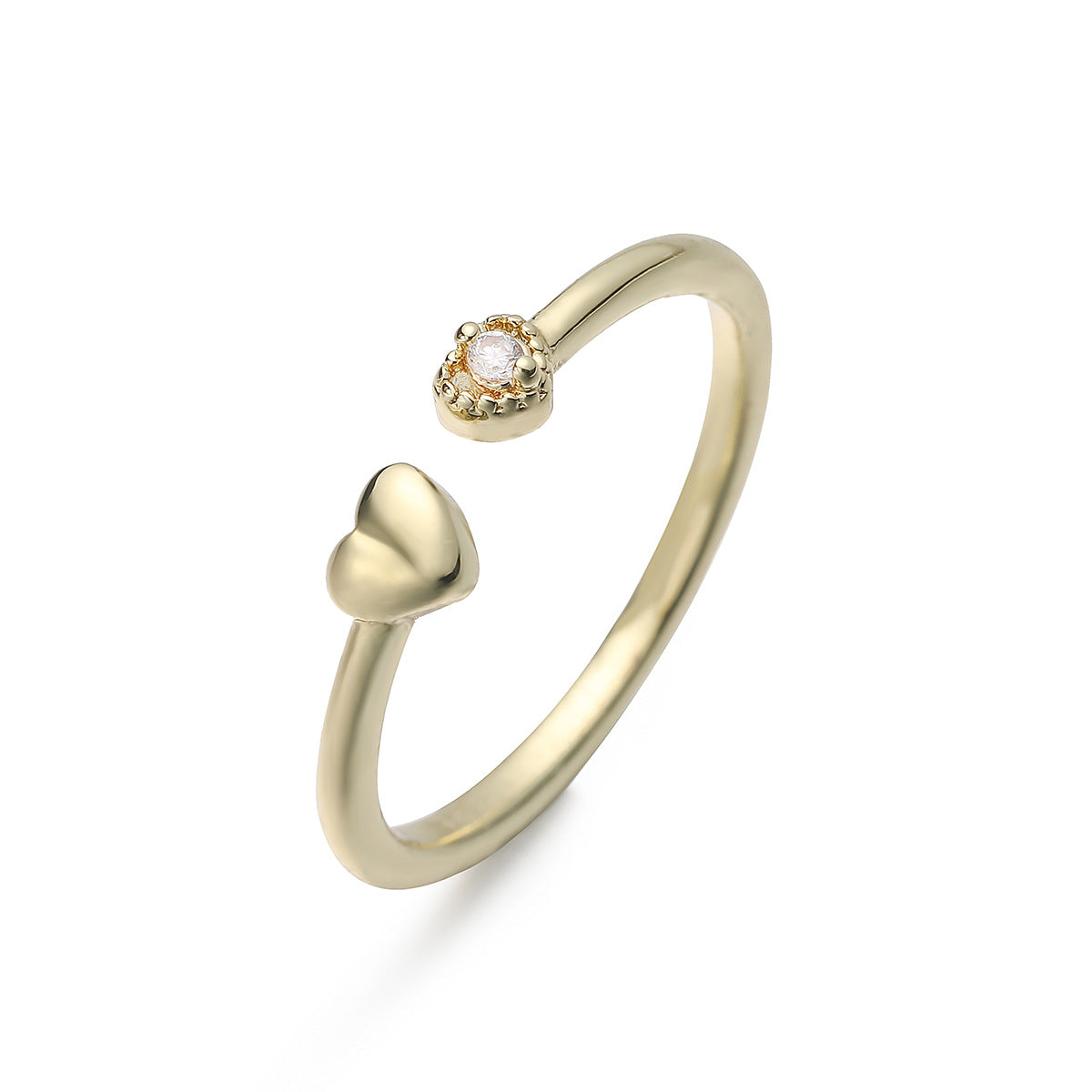 Minimalist 18K Gold Plated Brass Heart Geometric Ring with Cubic Zirconia for Women