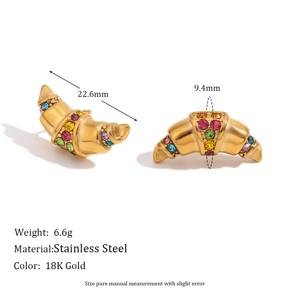Vintage-Inspired Geometric Hollow-Woven Stainless Steel Ear Studs with 18K Gold Plating and Heart Shape Accent