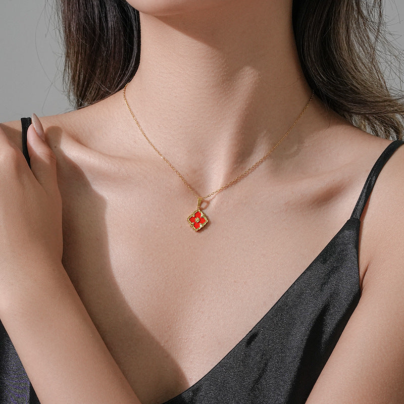 Minimalist Rhombus-Shaped Titanium Steel Necklace Set with Earrings and Bracelet, Vacuum-Plated 18K Gold Finish, Snake Chain