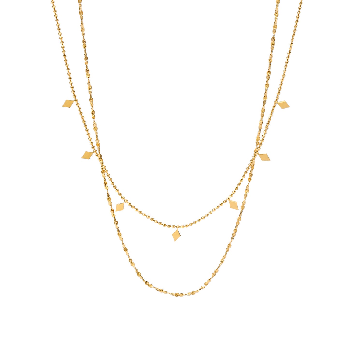 Minimalist INS Style Geometric Pendant Necklace with 18K Gold Plated Stainless Steel Double Layer Tassel Chain for Women