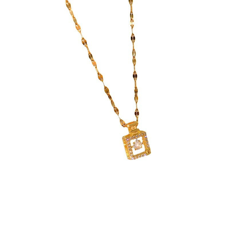 Minimalist 18K Gold Plated Geometric Perfume Bottle Pendant Titanium Steel Lip Chain Necklace Unisex