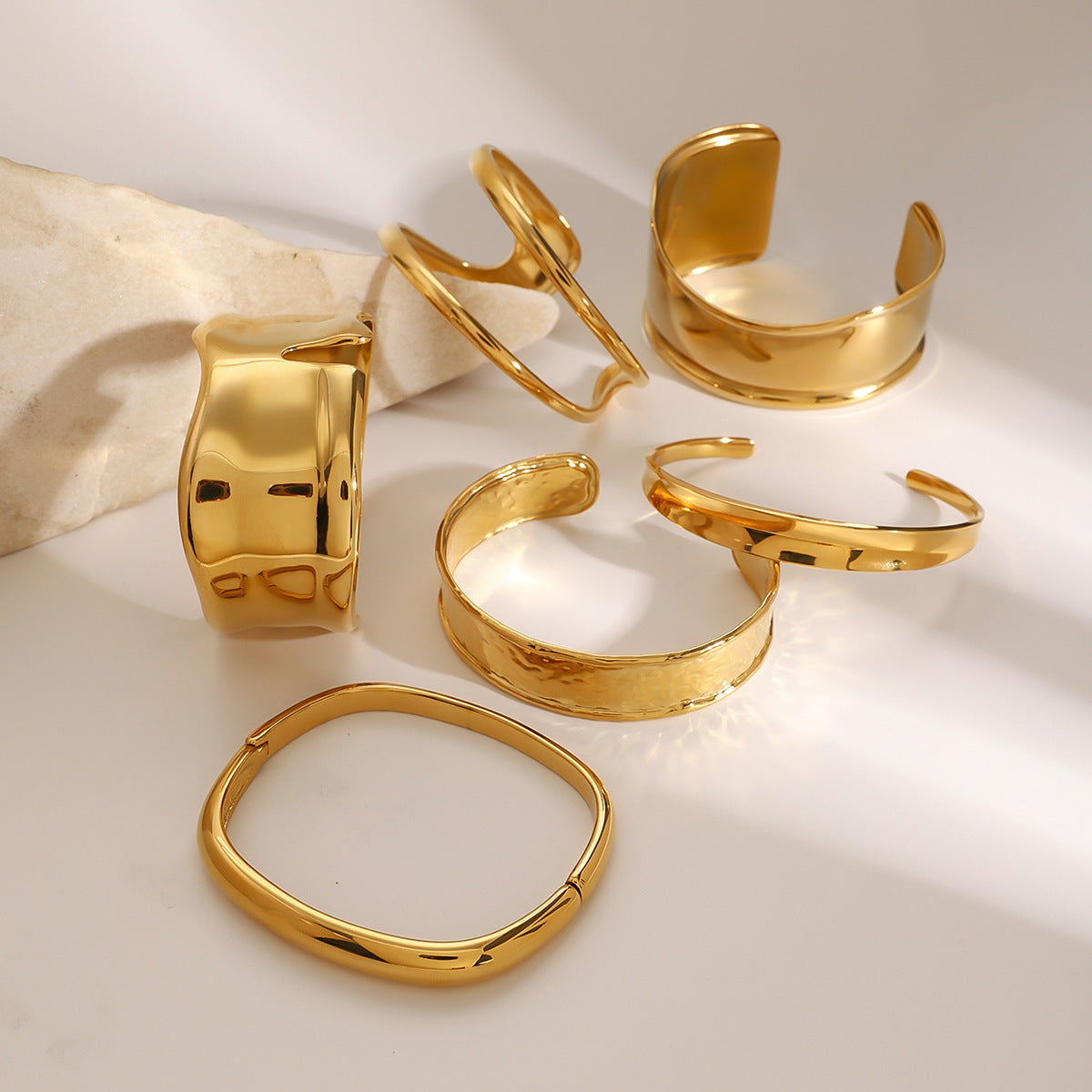 Gold Plated Geometric Stainless Steel Open Cuff Bracelet