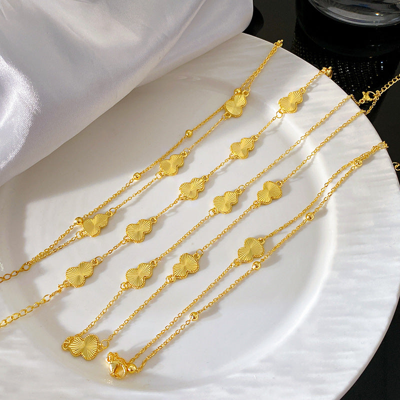 Minimalist Sweet Laser Plated Titanium Steel Floral Gourd Bracelet Necklace