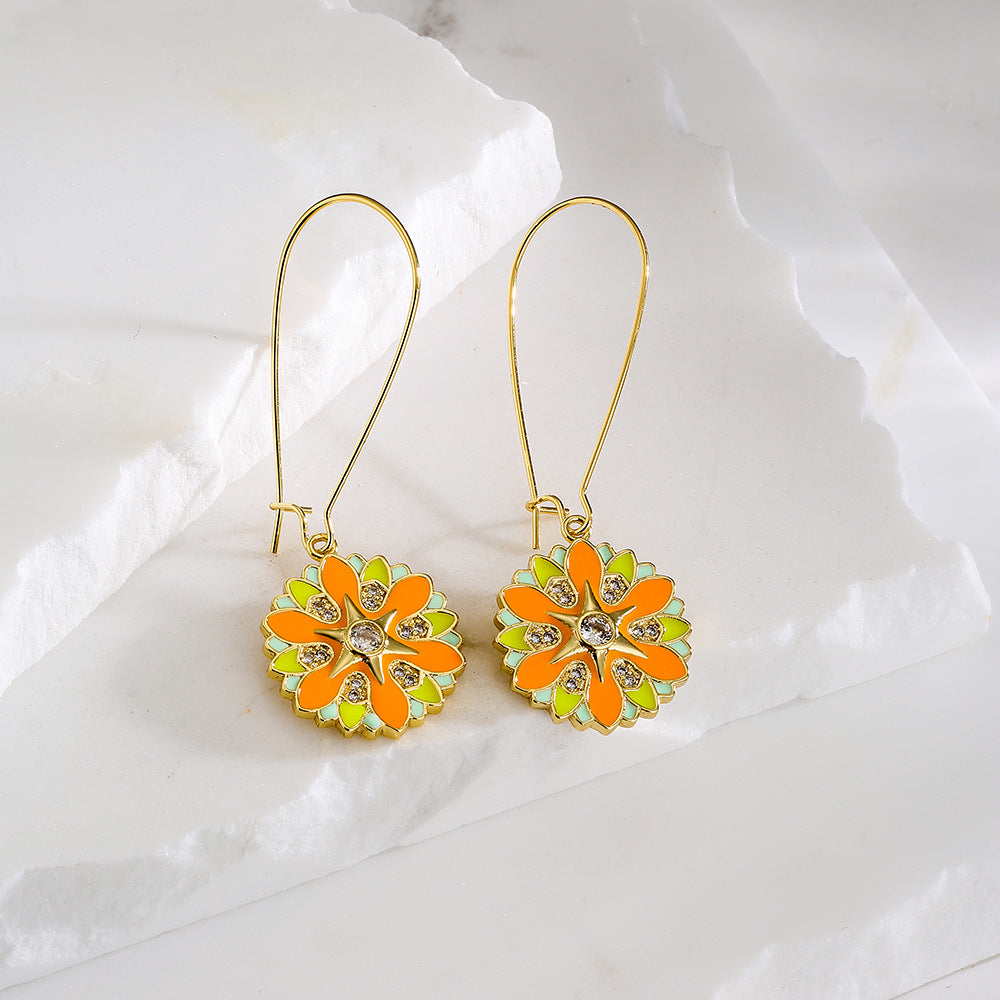 Bohemian Style Geometric Copper Pendant Earrings with 18K Gold Plating and Zircon Inlay for Women