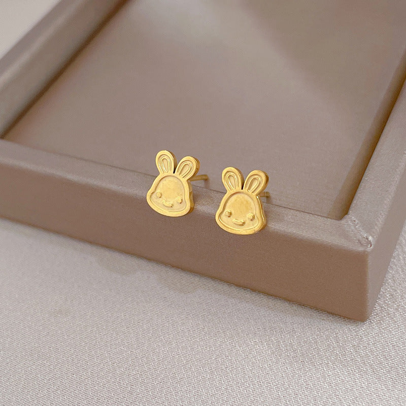 Minimalist Sweet Geometric Rabbit Smile Plated Titanium Steel Stud Earrings for Unisex
