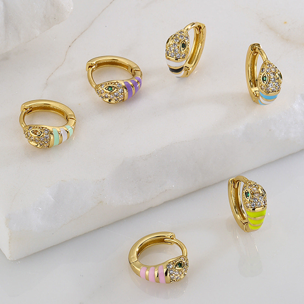 Bohemian Style Geometric Copper Earrings with 18K Gold Plating and Enamel Finish for Women