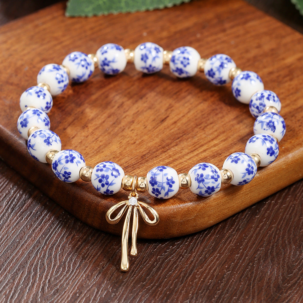 Geometric Round Ceramic Brass Cubic Zirconia Beaded Bracelet