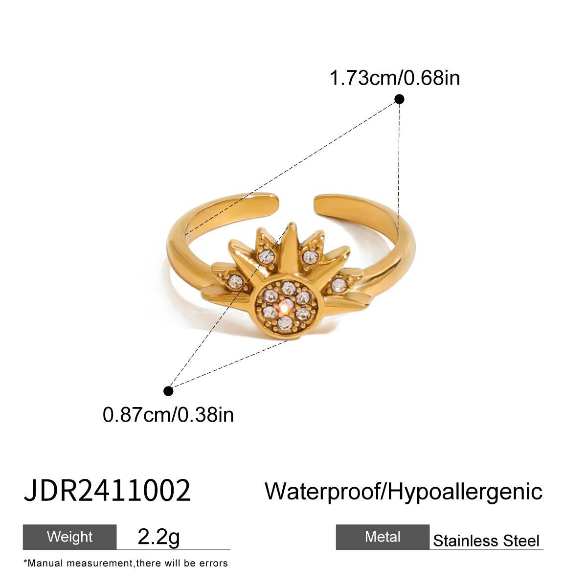 Anello Geometrico in Acciaio Inossidabile Placcato con Dettagli in Strass da Donna, Accessorio di Moda Minimalista