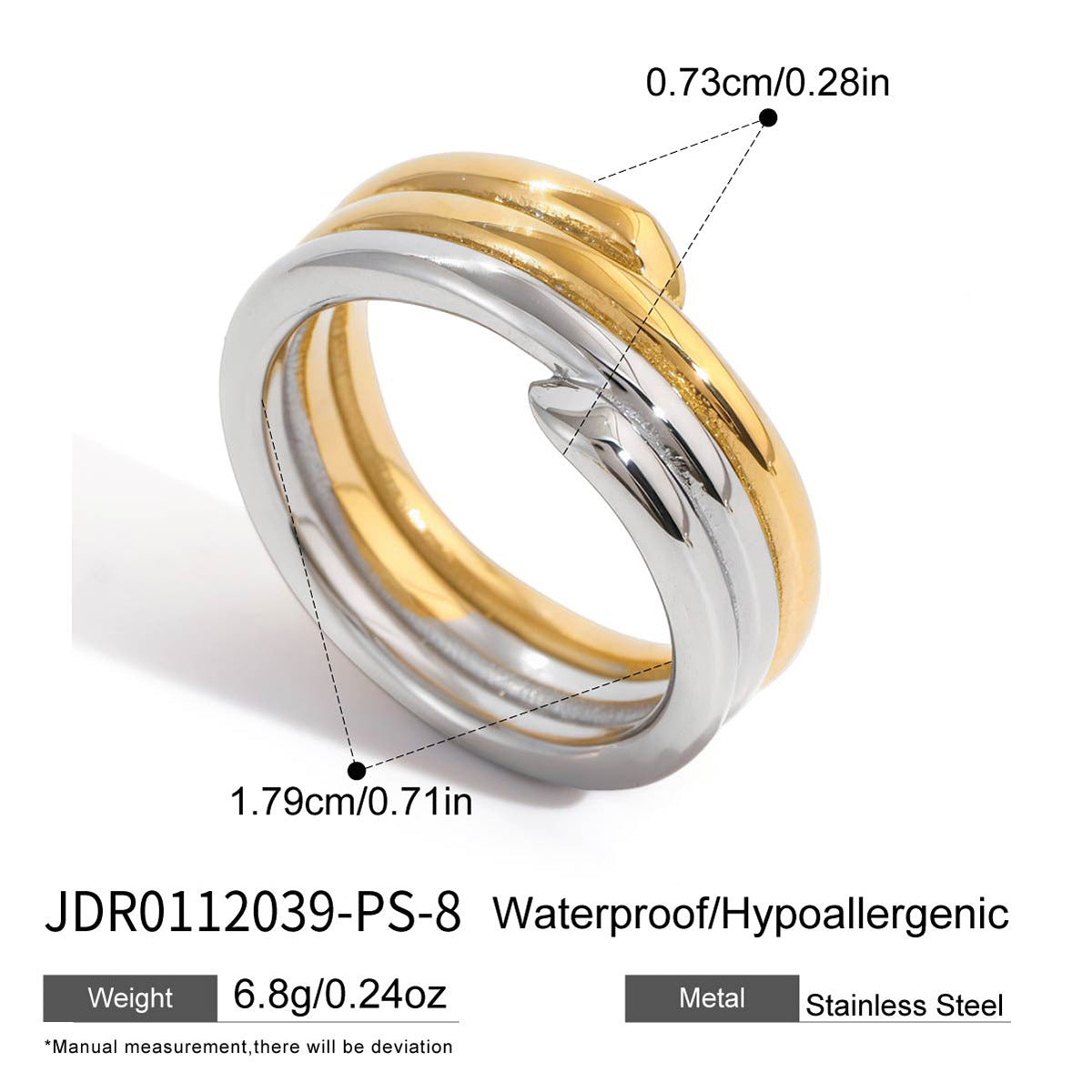 Anillo de Acero Inoxidable Geométrico Minimalista con Recubrimiento de Oro PVD al Vacío para Mujer