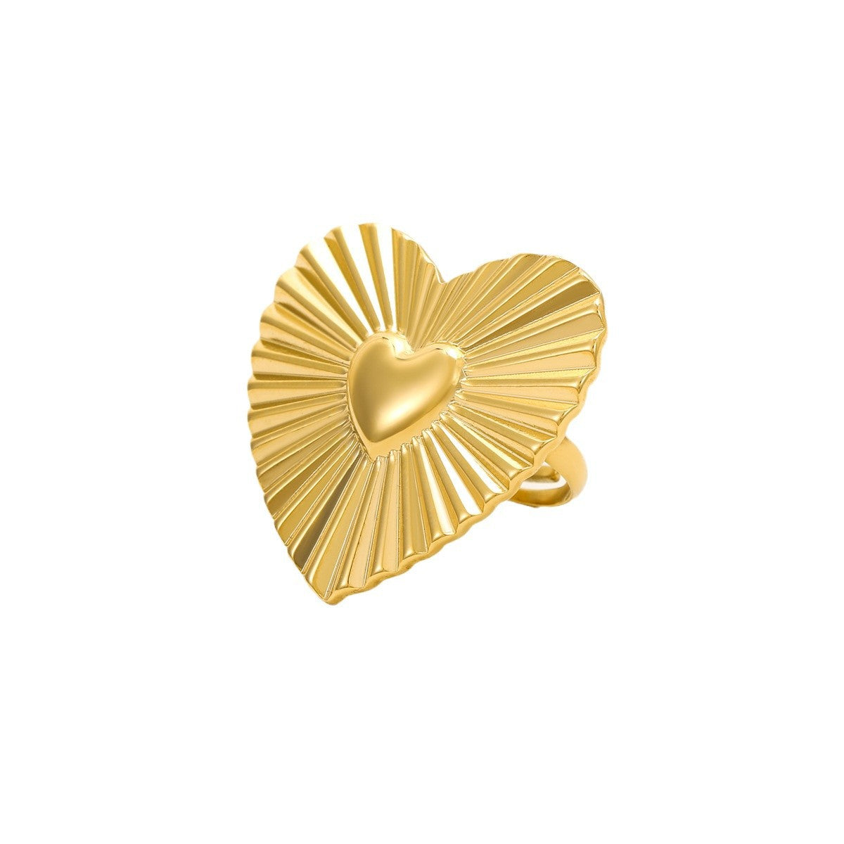 Juego de pendientes de acero inoxidable con forma de corazón vintage y anillo de acero de titanio con acabado chapado y textura de líneas temáticas de amor