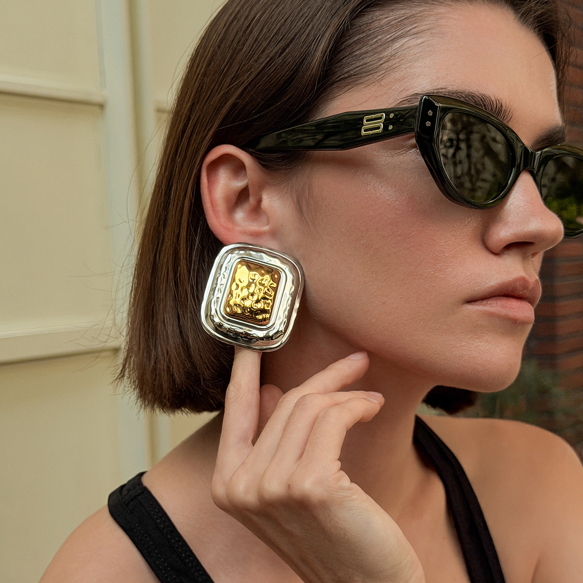 Exaggerated Square Stainless Steel PVD Earrings
