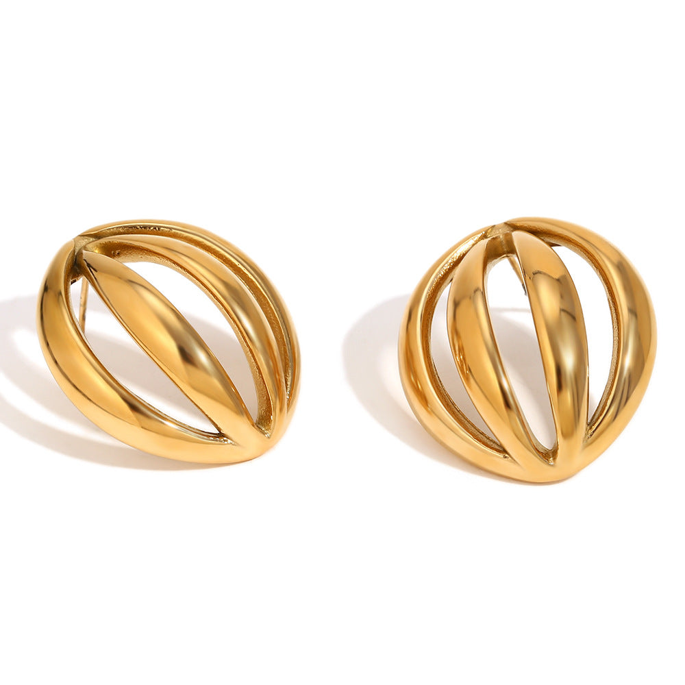 Pendientes de acero inoxidable geométricos de moda con chapado en oro de 18 quilates y diseño de arco semiesférico hueco