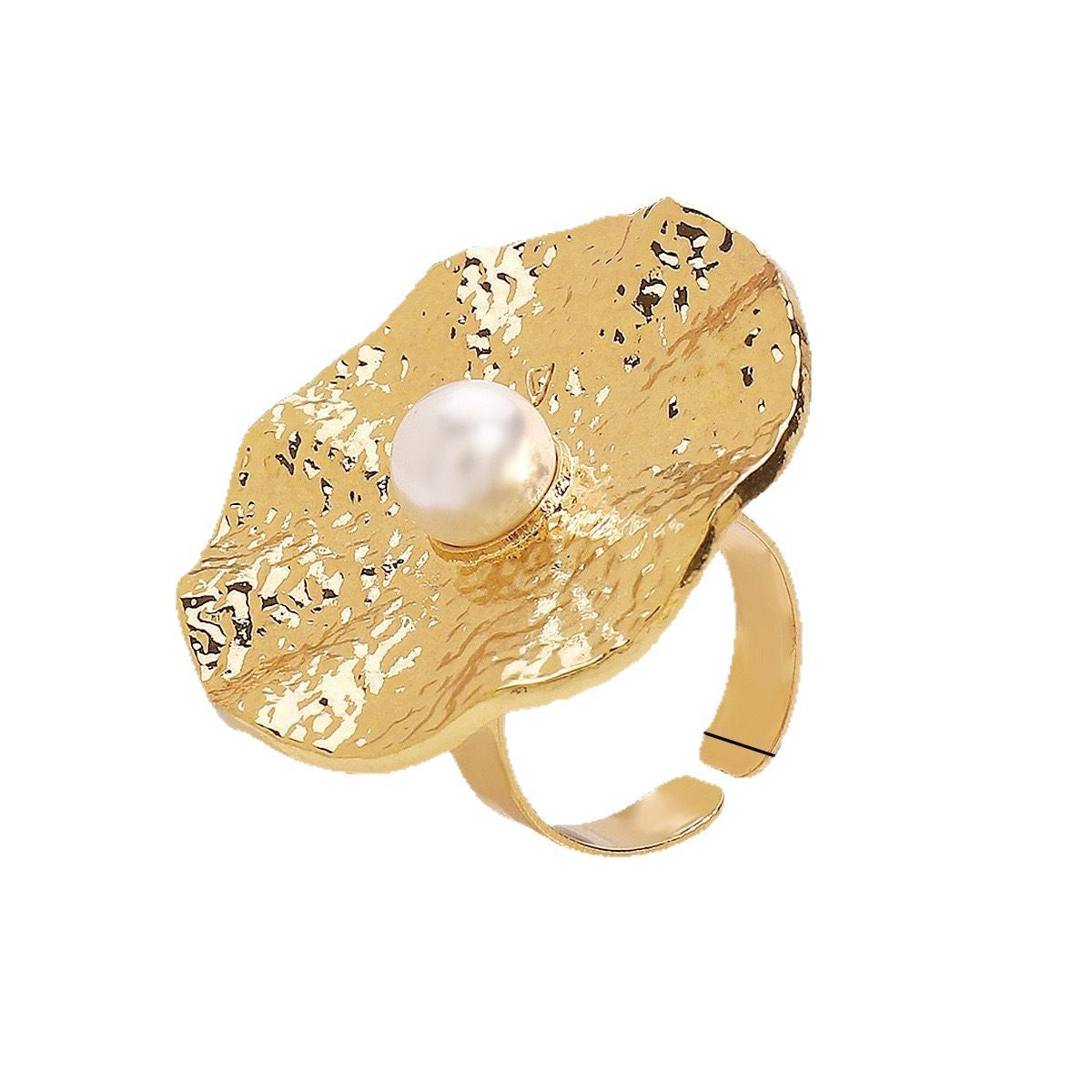 Anillo de aleación chapado, dulce, fresco, floral, con diseño de lazo de perla de imitación