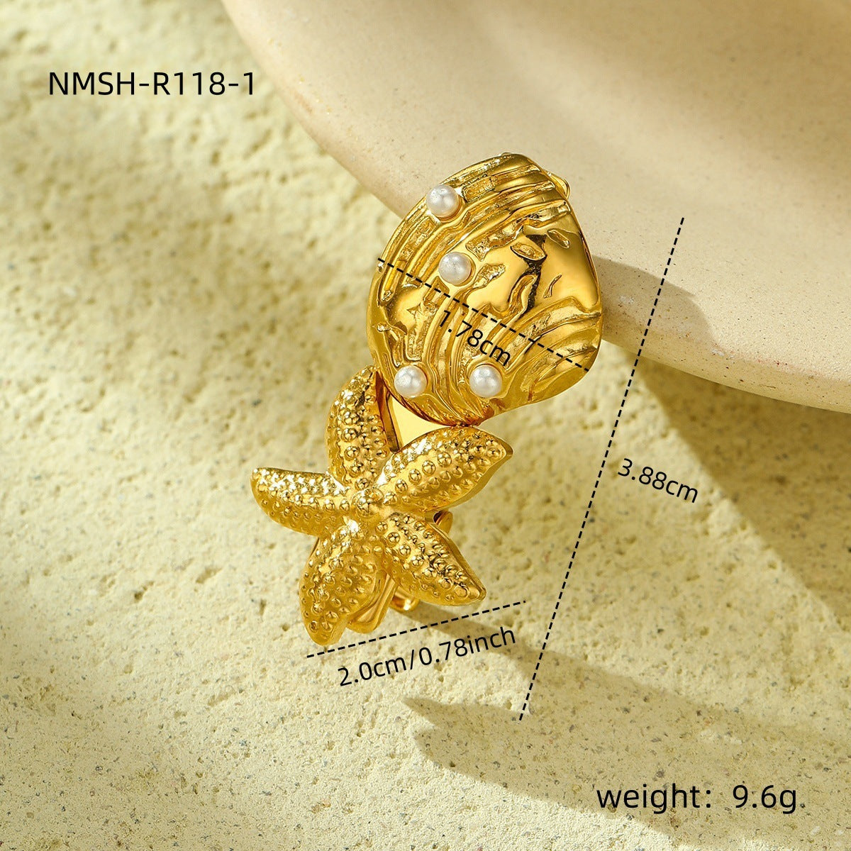 Parure da donna con collana, bracciale, orecchini e anello abbinati in acciaio inossidabile placcato, design geometrico ispirato all'oceano