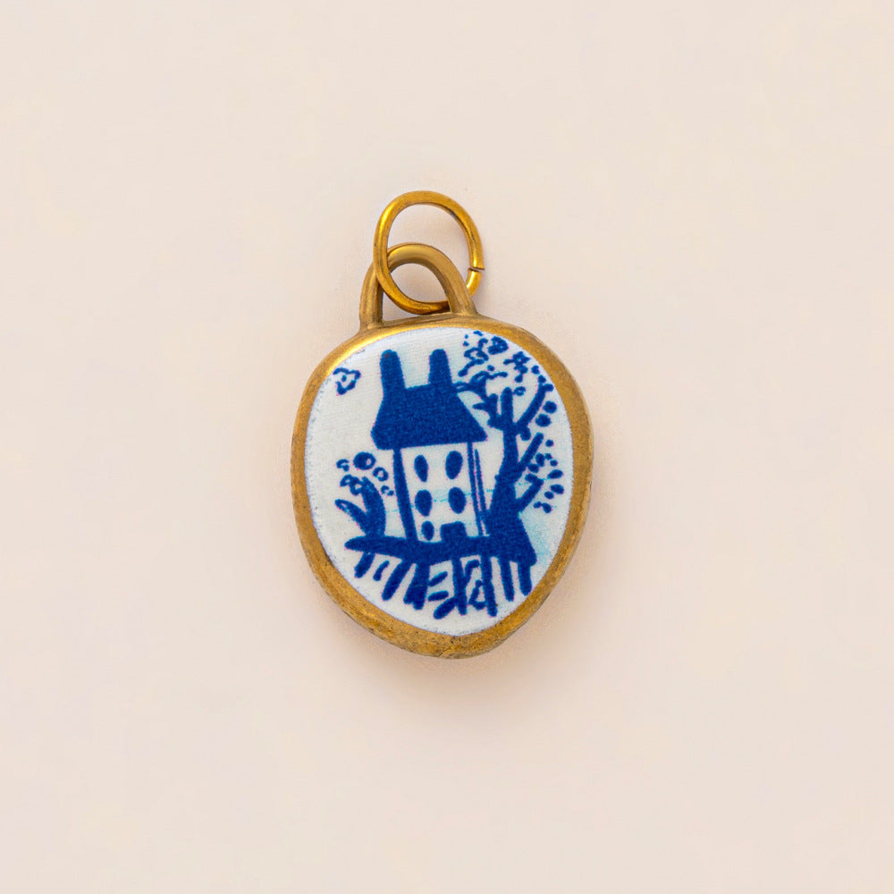 Vintage 18K Gold Plated Stainless Steel Moon Pendant Drip Oil Charm Bar