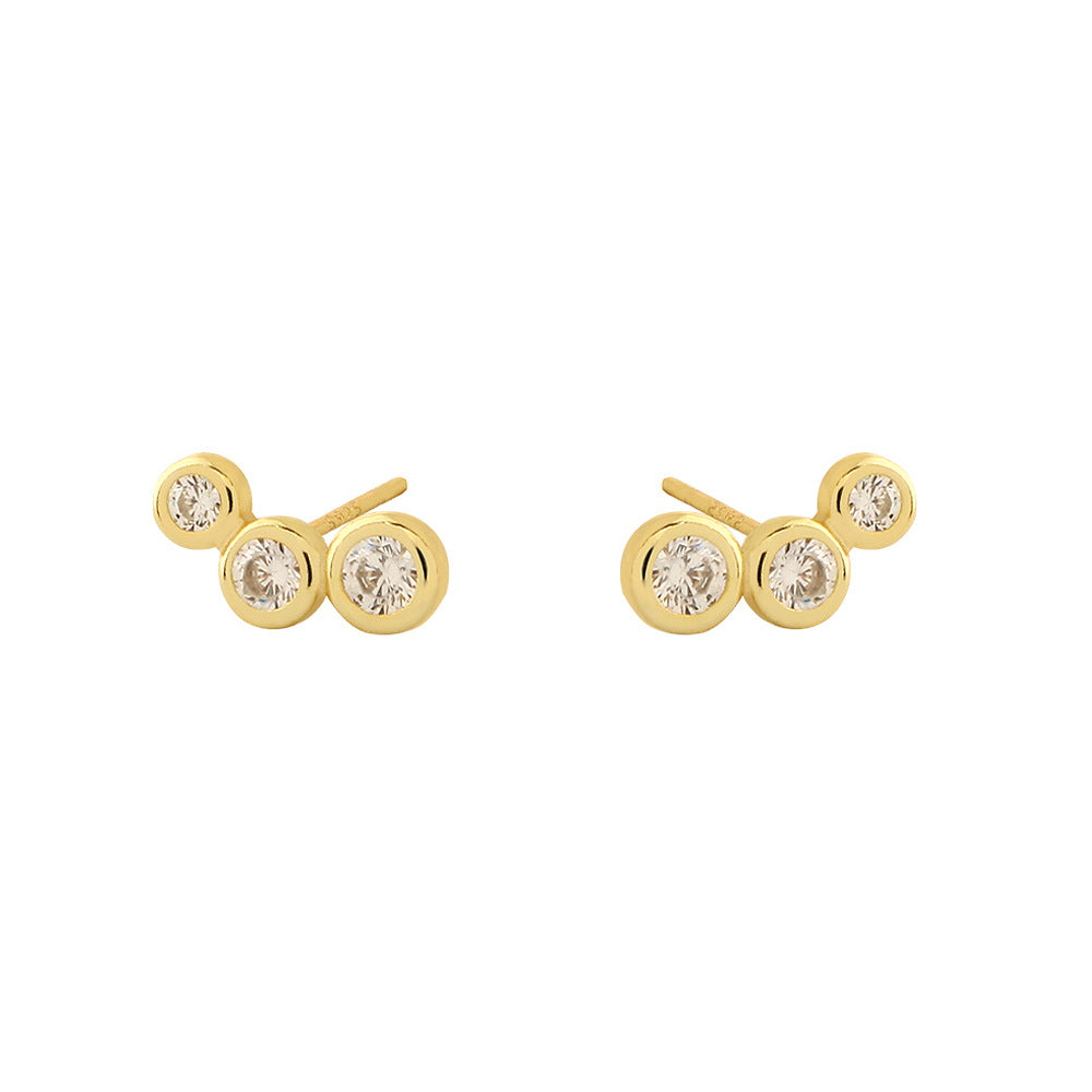 Orecchini a perno rotondi geometrici minimalisti in argento sterling 925 con intarsio in strass per donna