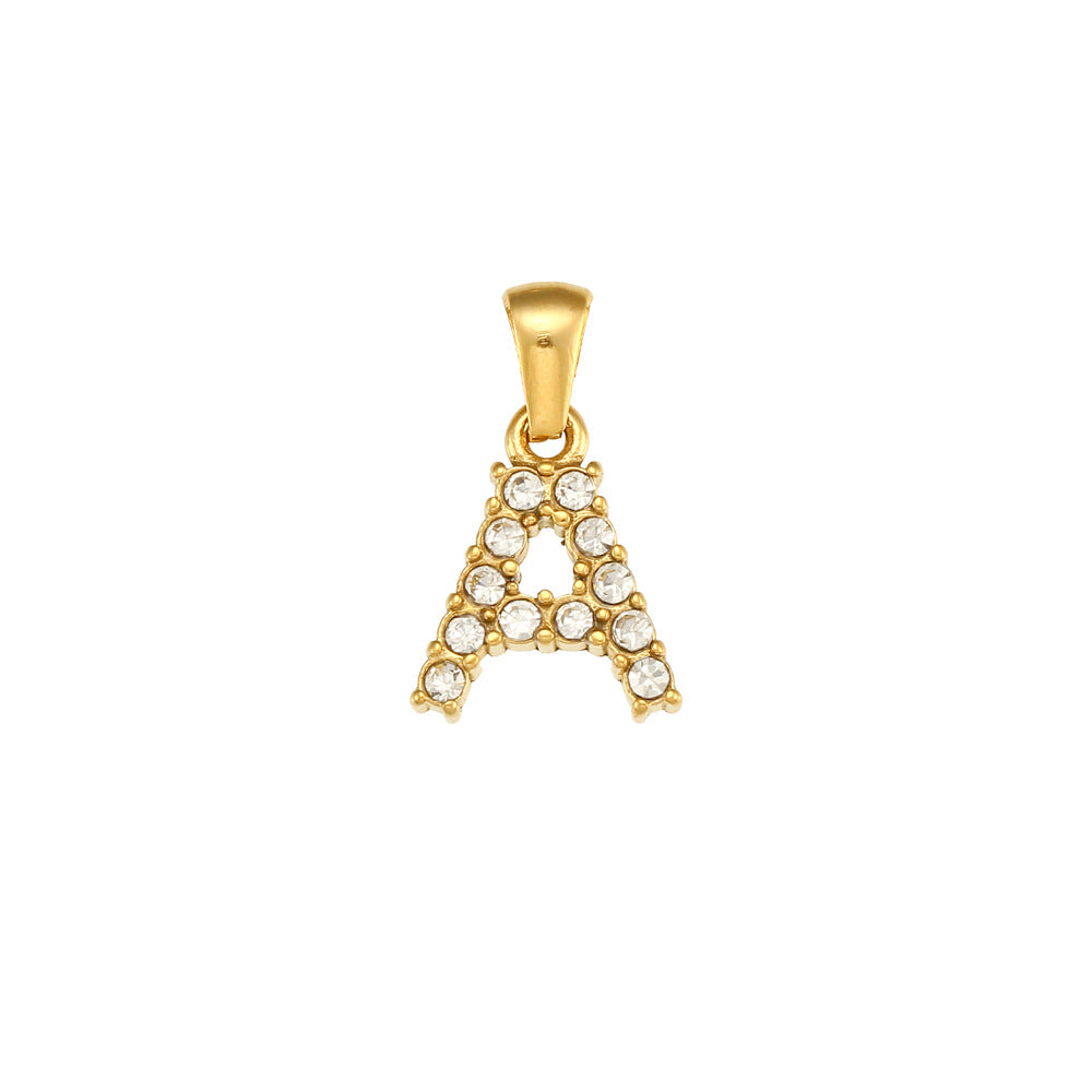 Minimalist Letter Pendant Necklace Stainless Steel with 18K Gold Plating Micro-Pave Zirconia and Pearl Accents