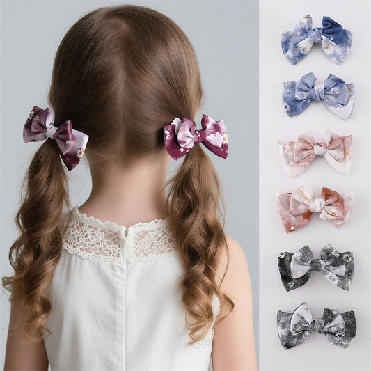 Natural Style Bow Hair Clip for Girls Made of Plastic Resin with Ruffled and Mesh Details Handcrafted Duckbill Clip