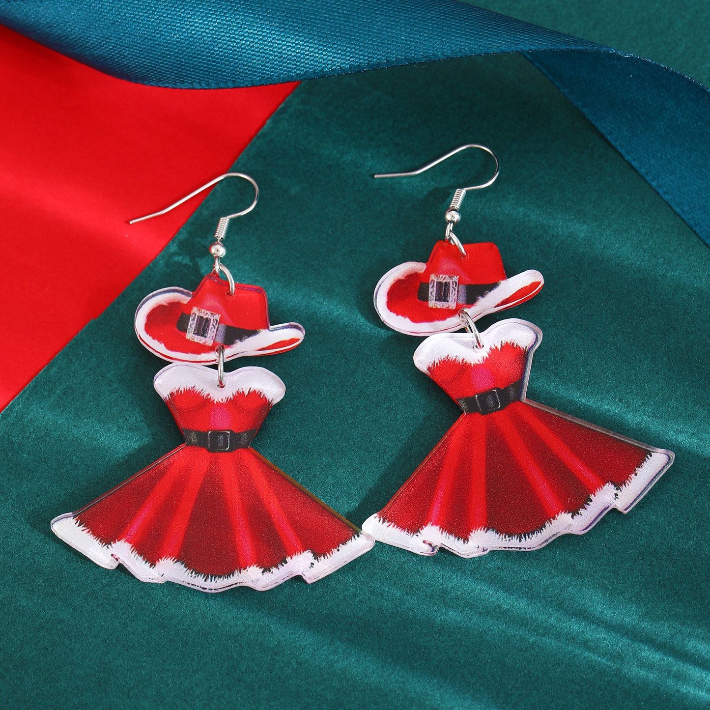 Pendientes Acrílicos Geométricos Minimalistas para Mujer con Estampado Navideño Festivo Accesorios de Fiesta Rojos
