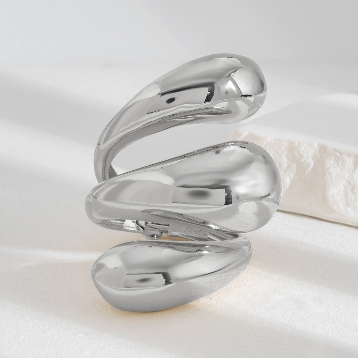 Exaggerated Spiral Teardrop Open Cuff Bracelet Set Zinc Alloy Plated