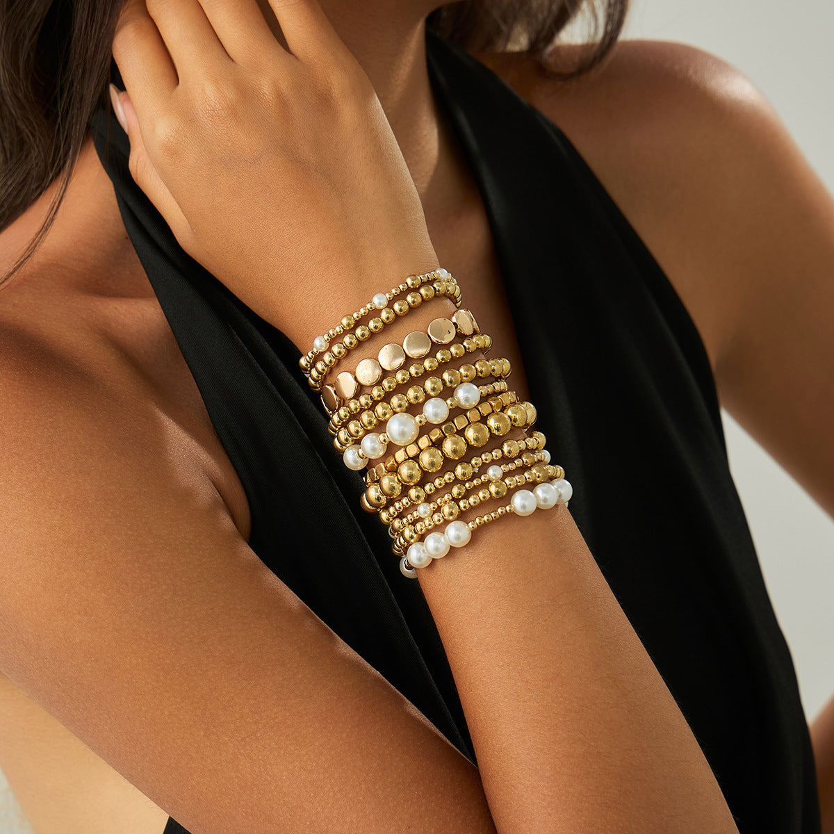 Minimalist Geometric Acrylic Beaded Stretch Bracelet Set with Cross Charm for Women