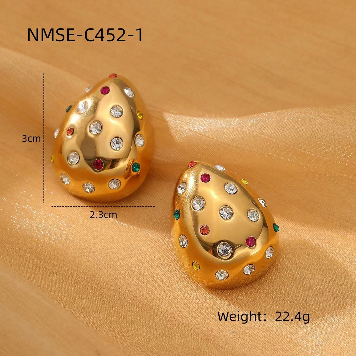 Pendientes de acero inoxidable con forma de gota de agua, incrustaciones de circonio y chapado en oro para mujer