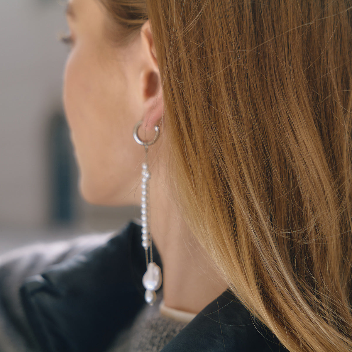 Elegant Geometric Stainless Steel Plated Tassel Pearl Earrings for Women