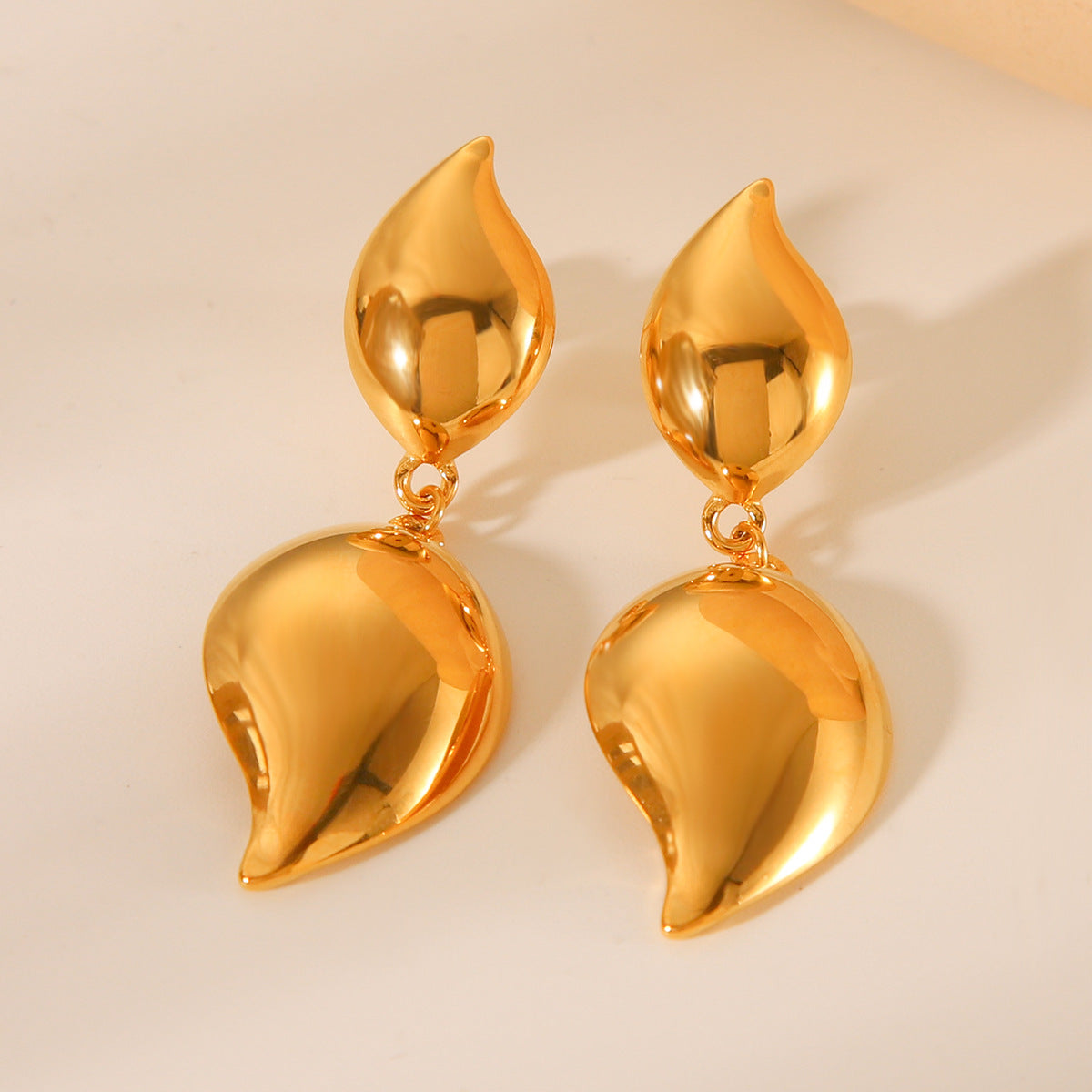 Minimalist Teardrop-Shaped Titanium Steel Earrings with 18K Gold Plating for Women