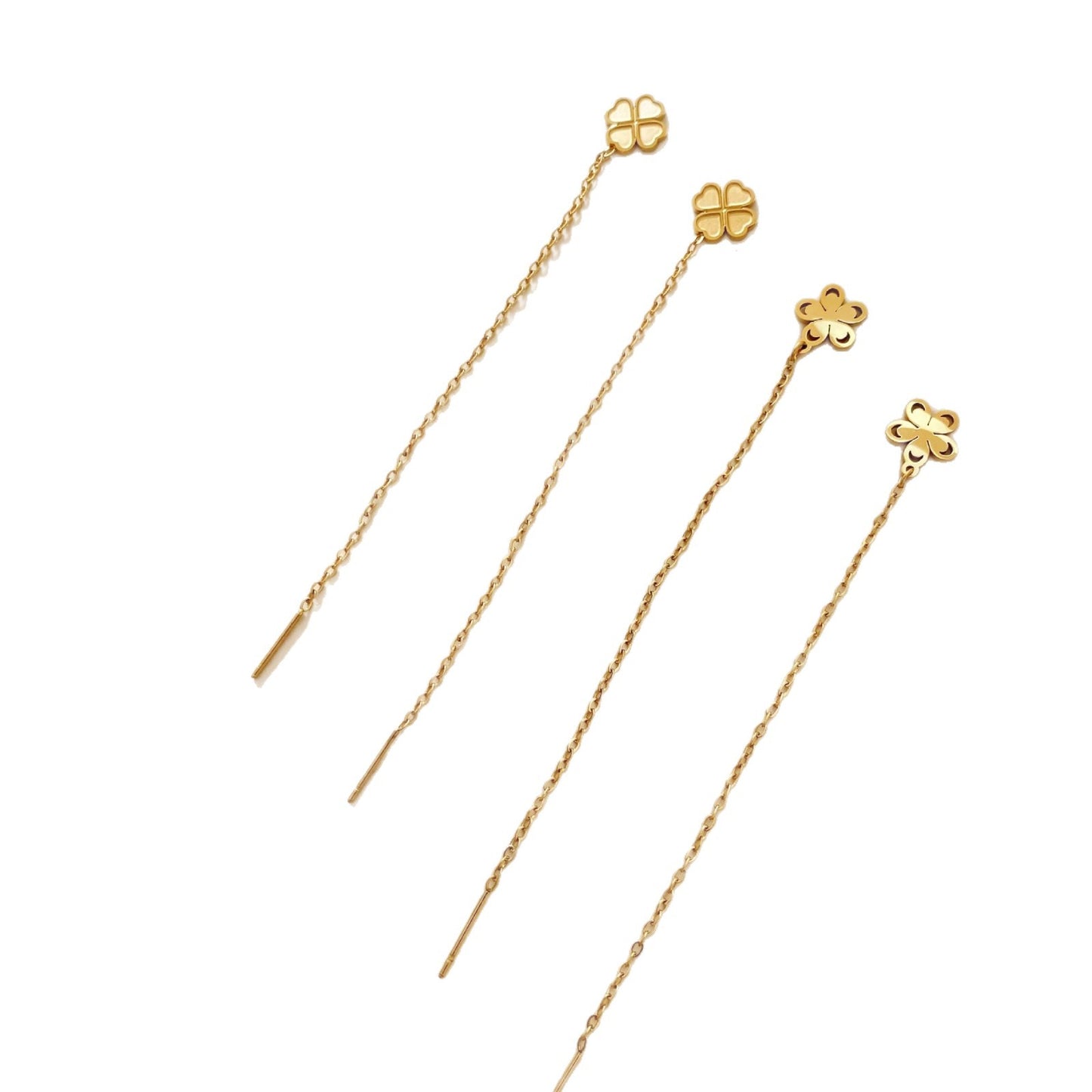 Minimalist Elegant Titanium Steel Floral Four-Leaf Clover Tassel Drop Earrings for Women