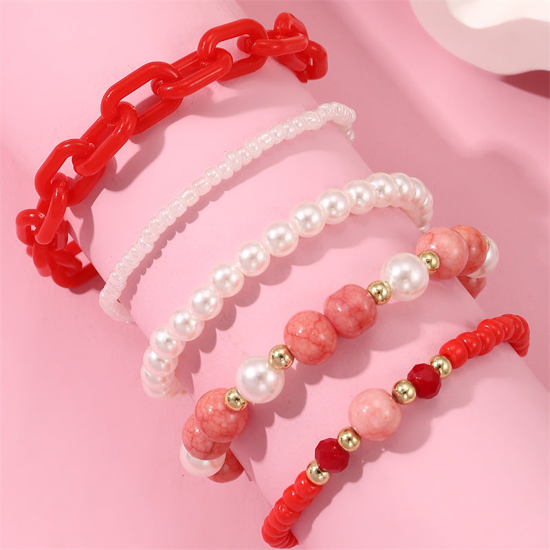 Bracciale per bambini Sweet Style con perline acriliche a forma geometrica, colore rosa, perle artificiali e intarsi in cristallo