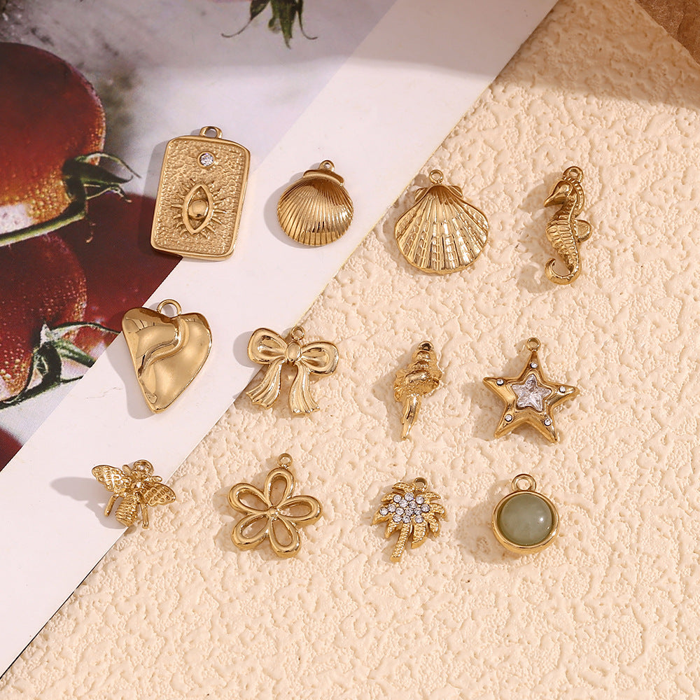 Elegant 14K Gold Plated Stainless Steel Marine Shell Smiley Face Charm Bar