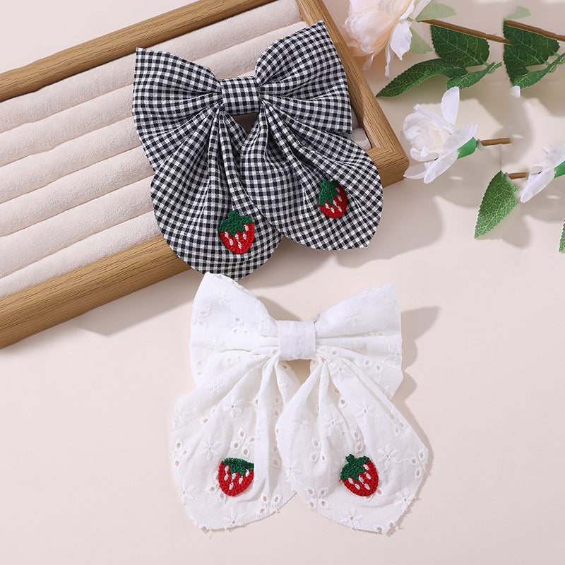 Natural Style Bow-Shaped Hair Clip for Kids Made of Fabric with Ruffled and Mesh Details Spring Clamp Hair Accessory
