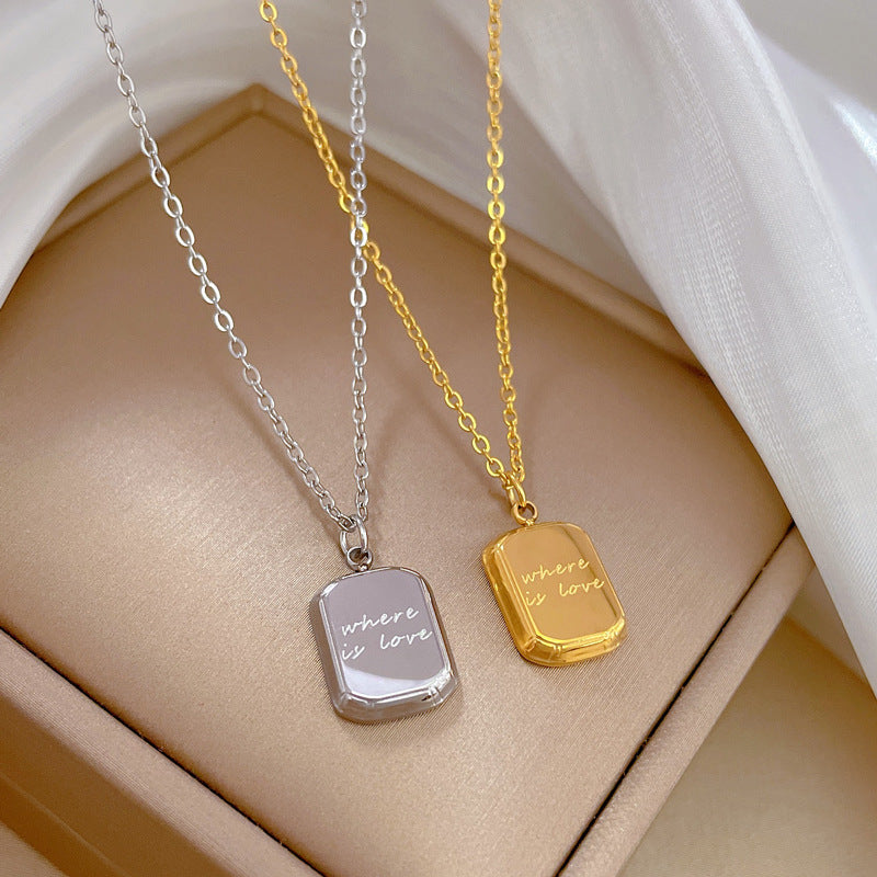 Minimalist Titanium Steel Geometric Square Pendant Necklace Collar Chain Unisex