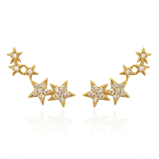Pendientes de tuerca de plata de ley S925 con forma de estrella, incrustaciones de diamantes de imitación, estilo dulce y atrevido para mujer